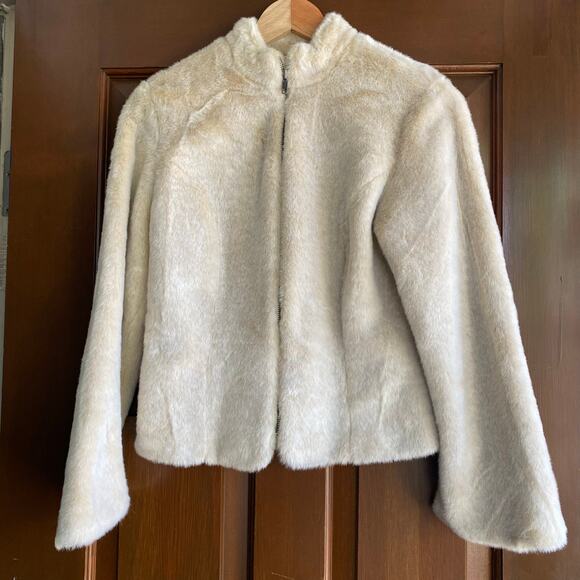 Women’s Cream Faux-Fur Nehru Collar Jacket by Ideology Sz XS - Picture 2 of 6